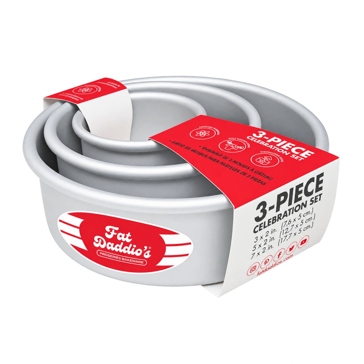 High Round Tins Celebration Cake Pan 2 Inch (3 Pack) - Fat Daddios
