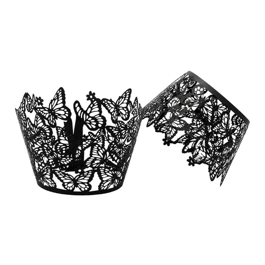 Black Butterfly Cake Wraps Cake Decorating Tools - Pack of 12 - Gateau Art