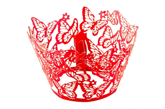 Red Butterfly Cake Wraps Cake Decorating Tools - Pack of 12 - Gateau Art