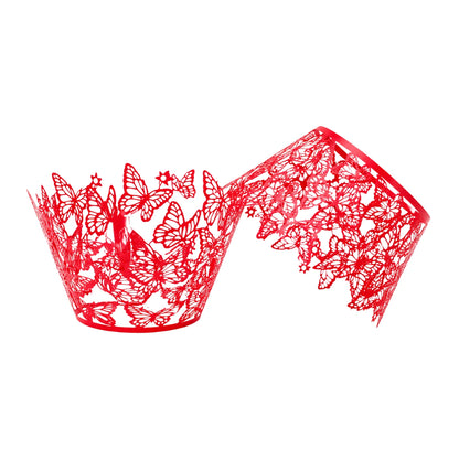Red Butterfly Cake Wraps Cake Decorating Tools - Pack of 12 - Gateau Art