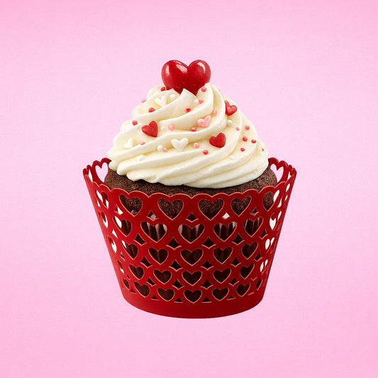 Red Heart Design Cupcake Wrappers (12 Pack) - Iconic Cake Art