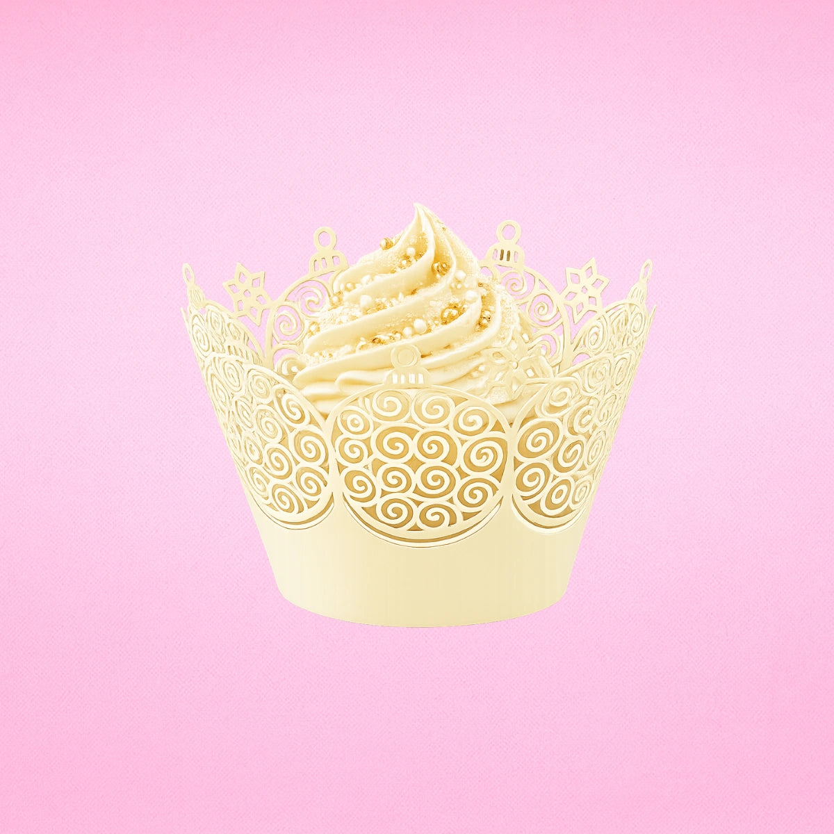 Gold Light Ornament Cupcake Wraps - Cake Decorating Tools (12 Pack) - Iconic Cake Art