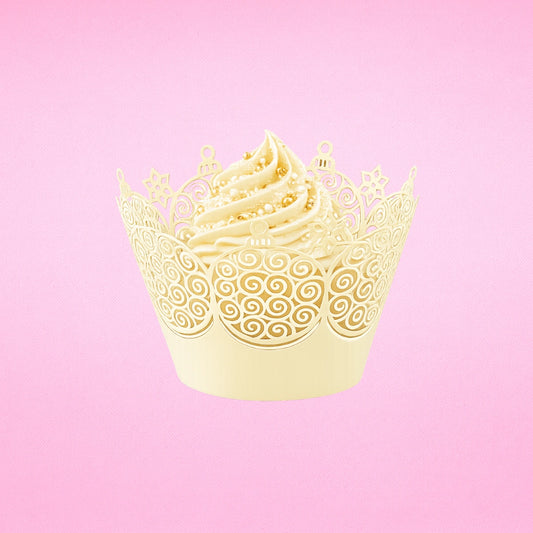 Gold Light Ornament Cupcake Wraps - Cake Decorating Tools (12 Pack) - Iconic Cake Art
