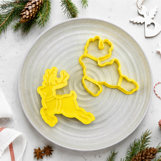 Flying Reindeer Cutter and Debosser Set - Custom Cookie Cutters