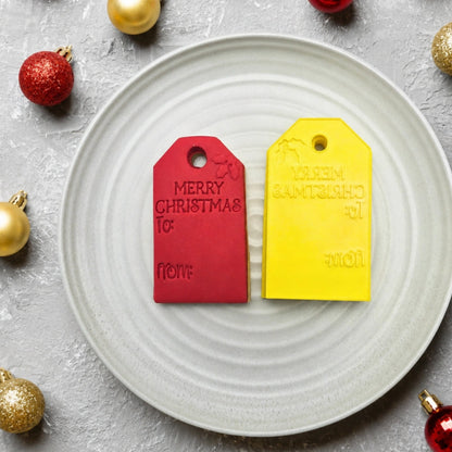 Merry Christmas Gift Tag Embosser and Cutter Set - Custom Cookie Cutters