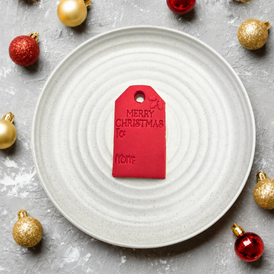 Merry Christmas Gift Tag Embosser and Cutter Set - Custom Cookie Cutters