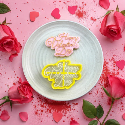 Happy Valentines Day Debosser and Cutter Set - Custom Cookie Cutters
