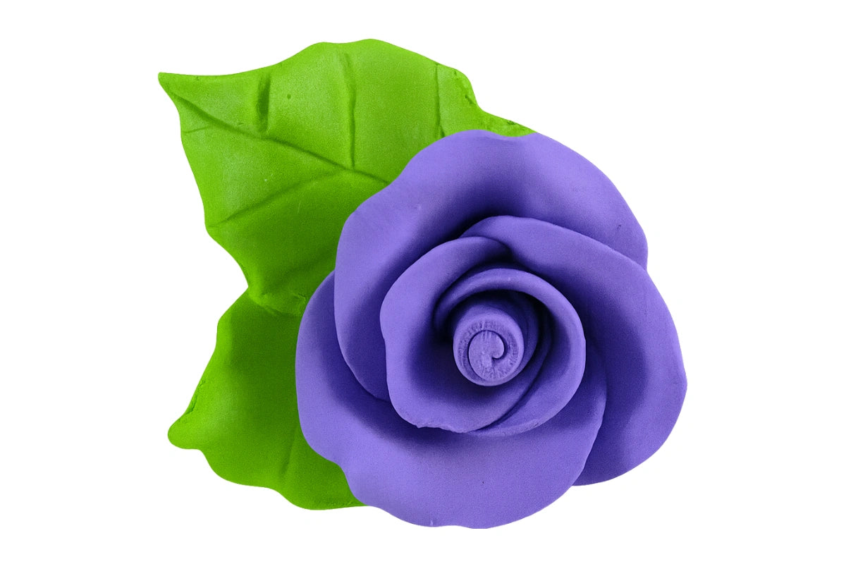 Purple Single Tea Rose with 2 Leaves - Sweet Sugar Flowers