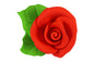 Red Single Tea Rose with 2 Leaves - Sweet Sugar Flowers