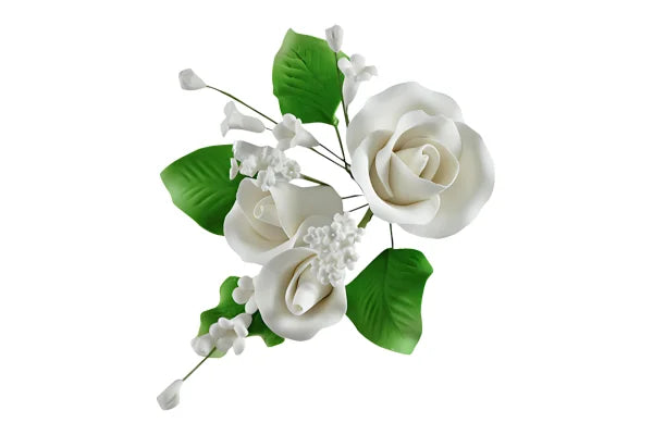 7cm x 12cm Australian Rose Spray - White - Edible Sugar Flowers - Sweet Sugar Flowers