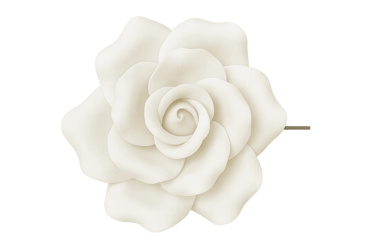 White Single Curled Rose Medium in - Sweet Sugar Flowers