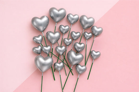 Silver Metallic Heart Toppers (20 Pack) - Iconic Cake Art