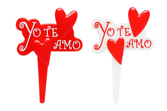 White Yo Te Amo Red and - Cupcake Picks (8 Pack) - Bakery Crafts