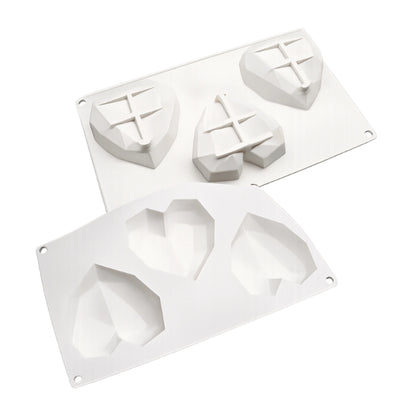 3 Cavity 3D Geometric Diamond Heart Silicone Cake Mould - Iconic Cake Art