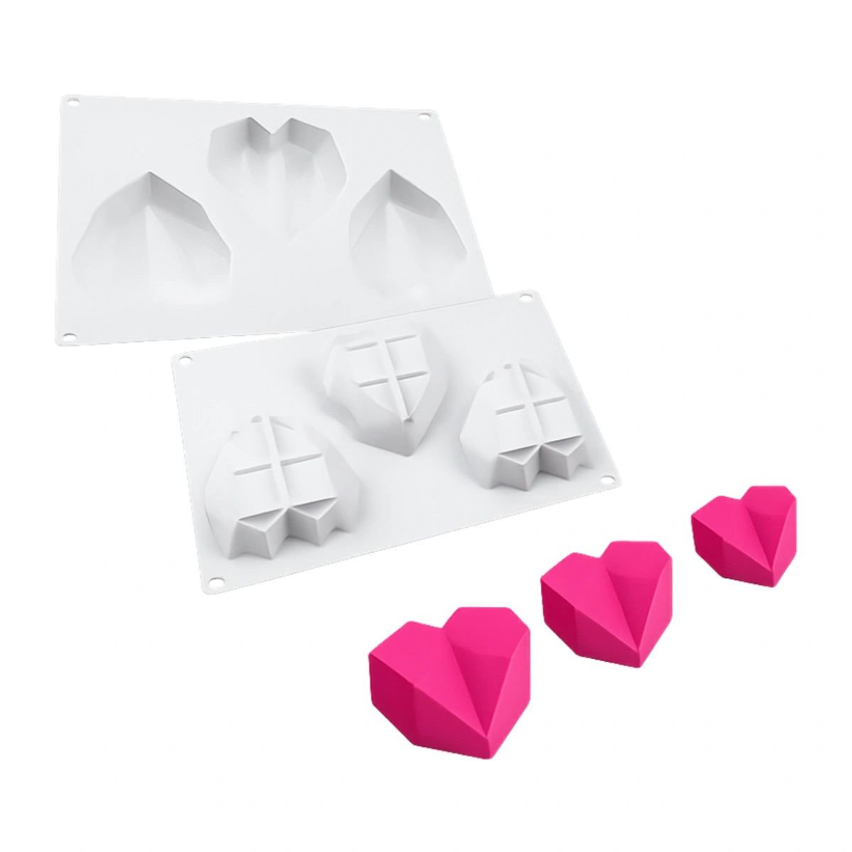 3 Cavity 3D Geometric Diamond Heart Silicone Cake Mould - Iconic Cake Art