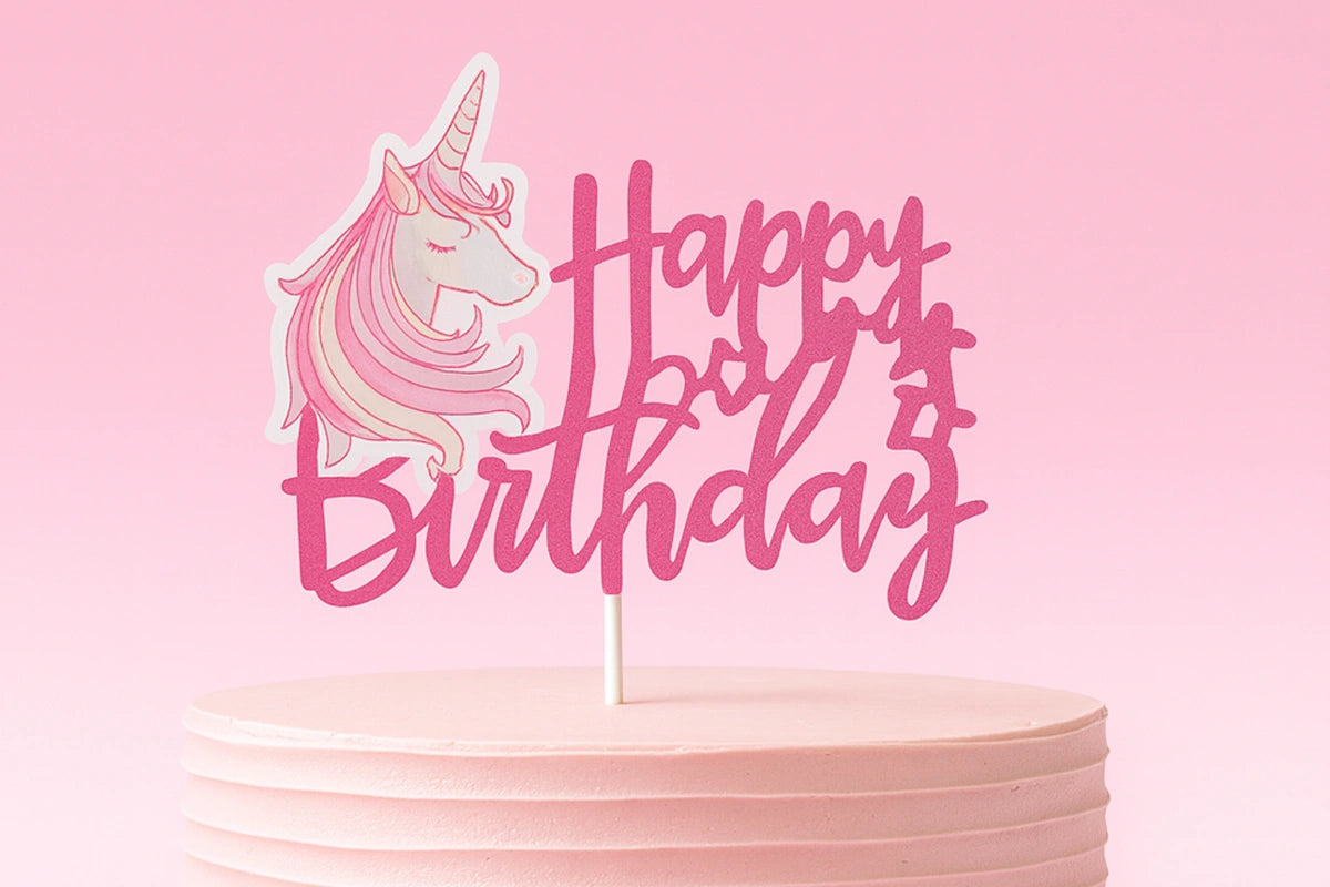 Happy Birthday - Unicorn Rose - Glitter - Cake Topper - Iconic Cake Art