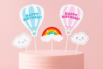 Blue Pink Hot Air Balloon Cake Topper Set (4 Pack) - Iconic Cake Art