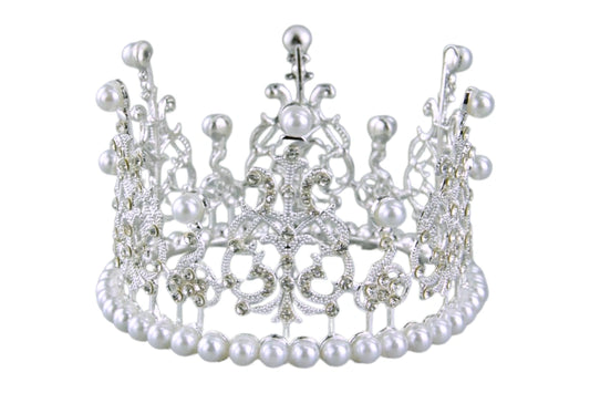 Diamante and Faux Pearl Accent Crown Tiara - Diameter - Cake Topper 120mm - Iconic Cake Art