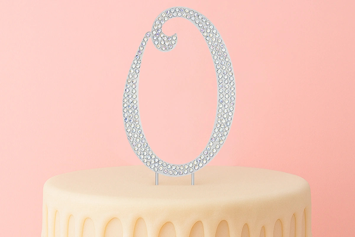Diamante Number 0 - Rhinestone Cake Topper Monogram Birthday Anniversary 12cm - Iconic Cake Art