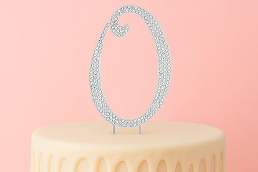 Diamante Number 0 - Rhinestone Cake Topper Monogram Birthday Anniversary 12cm - Iconic Cake Art