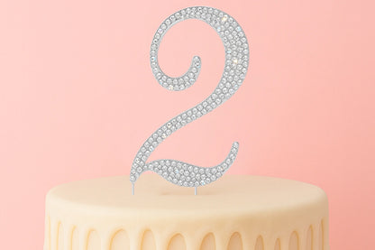 Diamante Number 2 - Rhinestone Cake Topper Monogram Birthday Anniversary 12cm - Iconic Cake Art