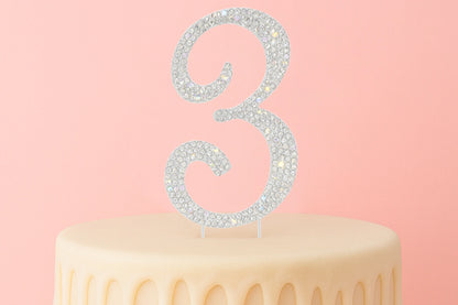 Diamante Number 3 - Rhinestone Cake Topper Monogram Birthday Anniversary 12cm - Iconic Cake Art