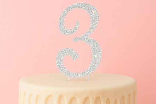 Diamante Number 3 - Rhinestone Cake Topper Monogram Birthday Anniversary 12cm - Iconic Cake Art
