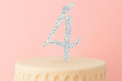 Diamante Number 4 - Rhinestone Cake Topper Monogram Birthday Anniversary 12cm - Iconic Cake Art