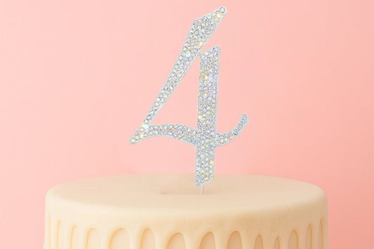 Diamante Number 4 - Rhinestone Cake Topper Monogram Birthday Anniversary 12cm - Iconic Cake Art