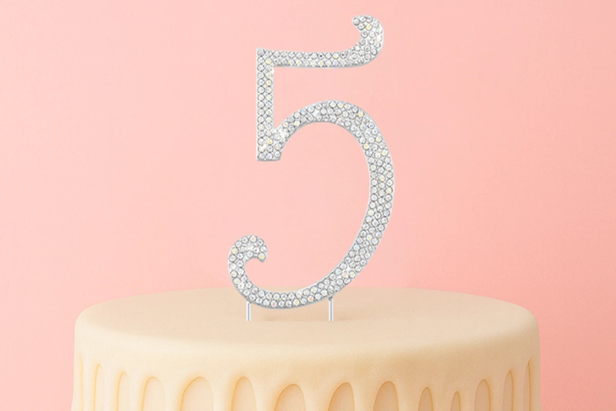 Diamante Number 5 - Rhinestone Cake Topper Monogram Birthday Anniversary 12cm - Iconic Cake Art