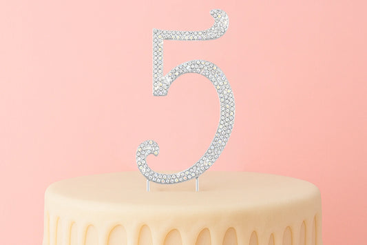 Diamante Number 5 - Rhinestone Cake Topper Monogram Birthday Anniversary 12cm - Iconic Cake Art