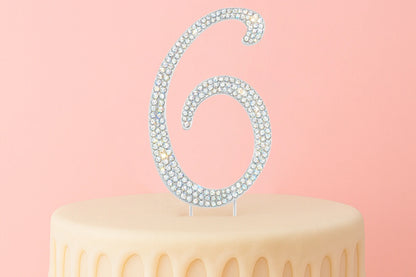 Diamante Number 6 - Rhinestone Cake Topper Monogram Birthday Anniversary 12cm - Iconic Cake Art