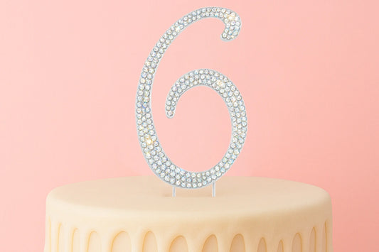 Diamante Number 6 - Rhinestone Cake Topper Monogram Birthday Anniversary 12cm - Iconic Cake Art