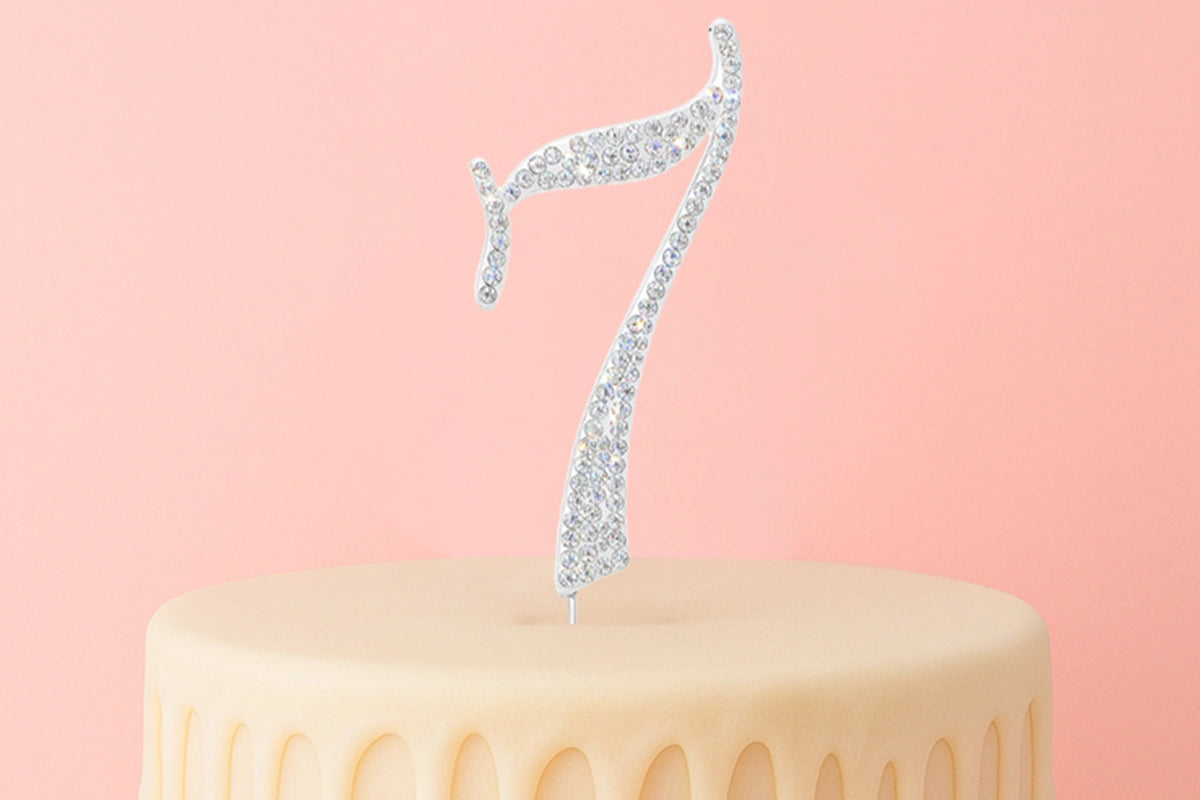 Diamante Number 7 - Rhinestone Cake Topper Monogram Birthday Anniversary 12cm - Iconic Cake Art