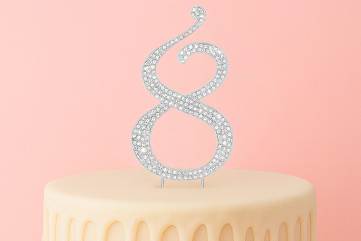 Diamante Number 8 - Rhinestone Cake Topper Monogram Birthday Anniversary 12cm - Iconic Cake Art