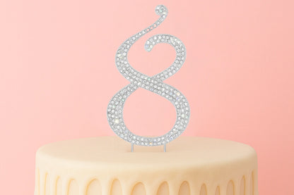 Diamante Number 8 - Rhinestone Cake Topper Monogram Birthday Anniversary 12cm - Iconic Cake Art