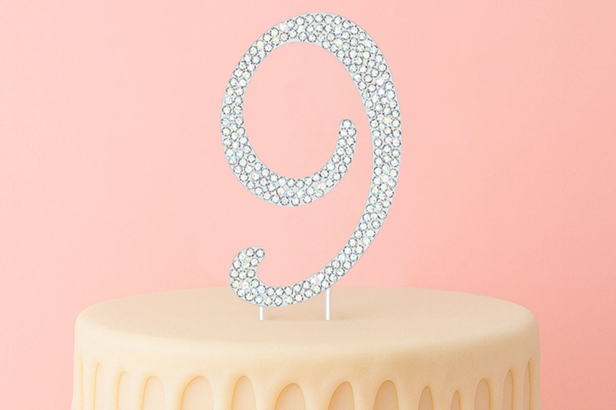 Diamante Number 9 - Rhinestone Cake Topper Monogram Birthday Anniversary 12cm - Iconic Cake Art