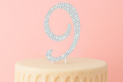 Diamante Number 9 - Rhinestone Cake Topper Monogram Birthday Anniversary 12cm - Iconic Cake Art