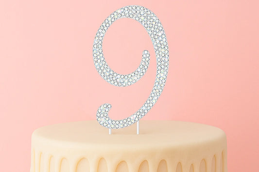 Diamante Number 9 - Rhinestone Cake Topper Monogram Birthday Anniversary 12cm - Iconic Cake Art
