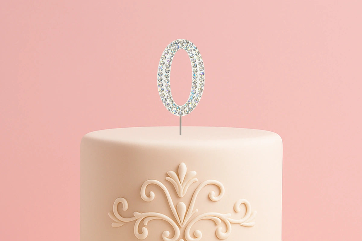 Diamante Number 0 - Rhinestone Cake Topper Monogram Birthday Anniversary 4.5cm - Iconic Cake Art