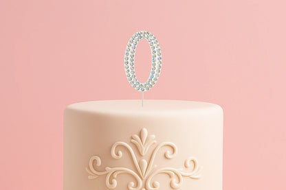 Diamante Number 0 - Rhinestone Cake Topper Monogram Birthday Anniversary 4.5cm - Iconic Cake Art