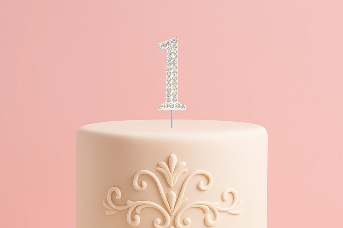 Diamante Number 1 - Rhinestone Cake Topper Monogram Birthday Anniversary 4.5cm - Iconic Cake Art