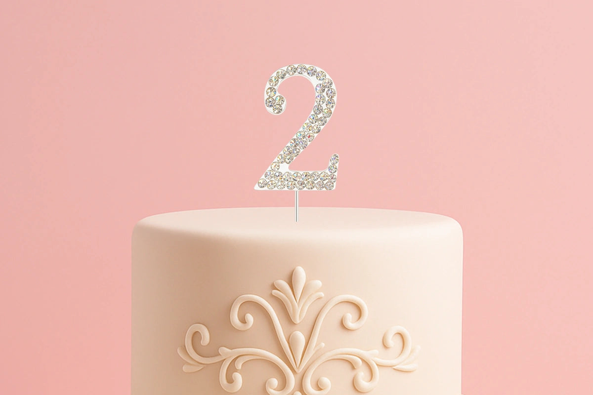 Diamante Number 2 - Rhinestone Cake Topper Monogram Birthday Anniversary 4.5cm - Iconic Cake Art