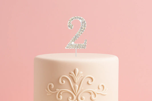Diamante Number 2 - Rhinestone Cake Topper Monogram Birthday Anniversary 4.5cm - Iconic Cake Art