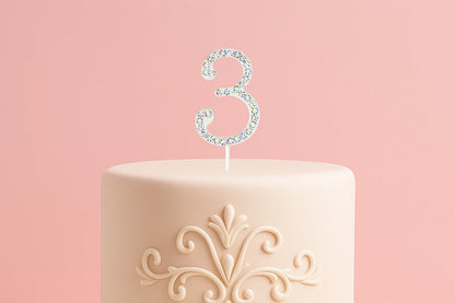 Diamante Number 3 - Rhinestone Cake Topper Monogram Birthday Anniversary 4.5cm - Iconic Cake Art