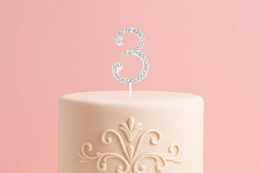 Diamante Number 3 - Rhinestone Cake Topper Monogram Birthday Anniversary 4.5cm - Iconic Cake Art
