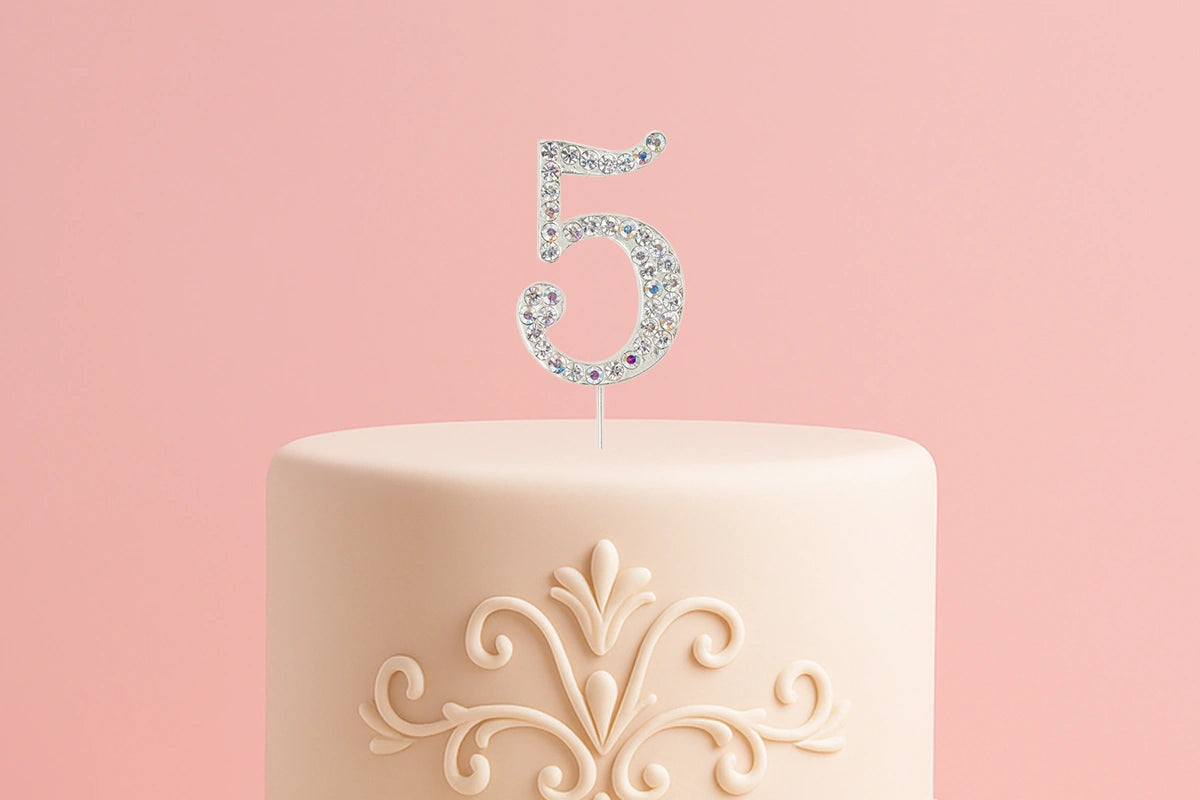 Diamante Number 5 - Rhinestone Cake Topper Monogram Birthday Anniversary 4.5cm - Iconic Cake Art