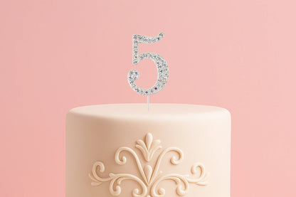 Diamante Number 5 - Rhinestone Cake Topper Monogram Birthday Anniversary 4.5cm - Iconic Cake Art