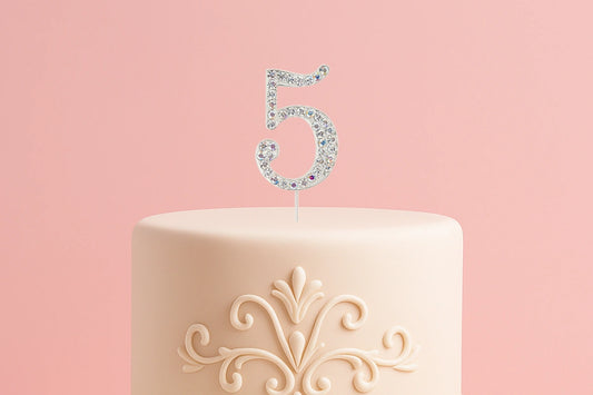 Diamante Number 5 - Rhinestone Cake Topper Monogram Birthday Anniversary 4.5cm - Iconic Cake Art