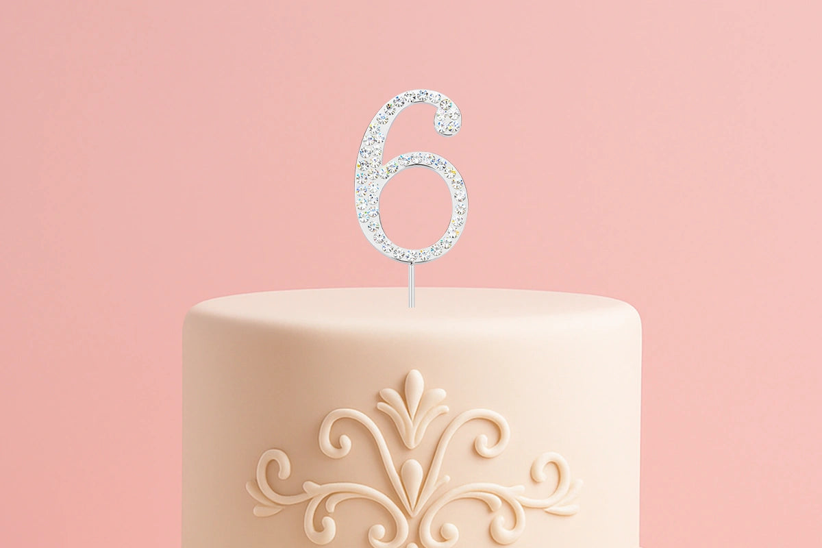 Diamante Number 6 - Rhinestone Cake Topper Monogram Birthday Anniversary 4.5cm - Iconic Cake Art
